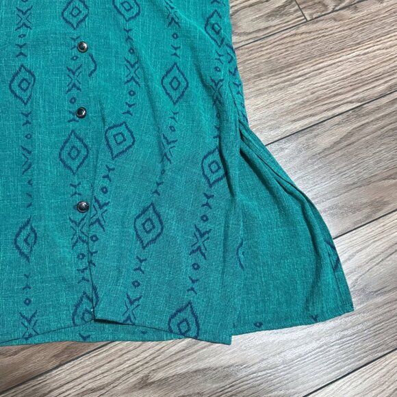 Vintage 90s Teal Geometric Tunic Button-Up – Size L - Picture 15 of 15